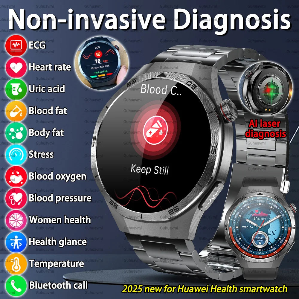 2025 New Health Non Invasive AI Diagnostic Smart Watch ECG BP Men's Three Highs Uric Acid Blood Fat Bluetooth Call Smartwatches