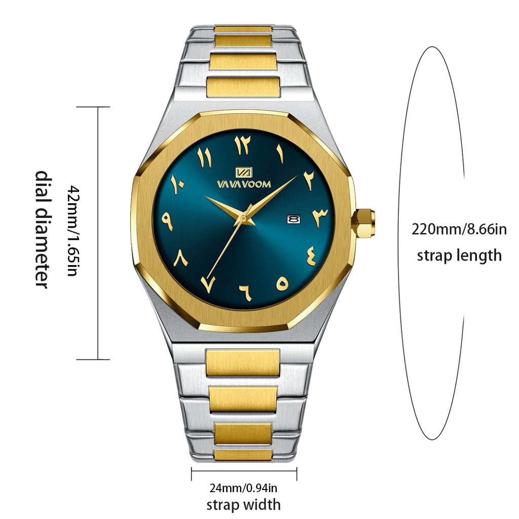 2025 New Men Watch VA VA VOOM Sport Stainless Steel Fashion Quartz Movement 42mm Black Business Waterproof Calendar Wrist Watch