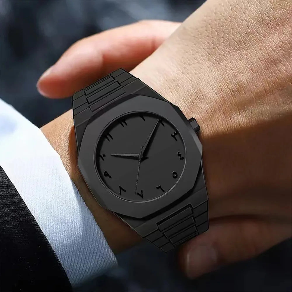 Novo relógio masculino da moda simples preto masculino relógios de quartzo árabe digital casual gotejamento pulseira de óleo