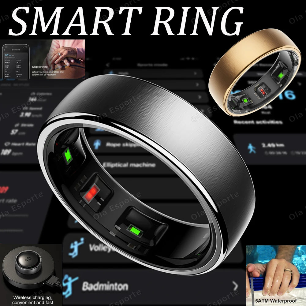 New R10 Smart Ring with Wireless Charging,Health Sleep Monitor,5ATM & ip68 Waterproof,Multi-sport Mode For Android IOS Men Women