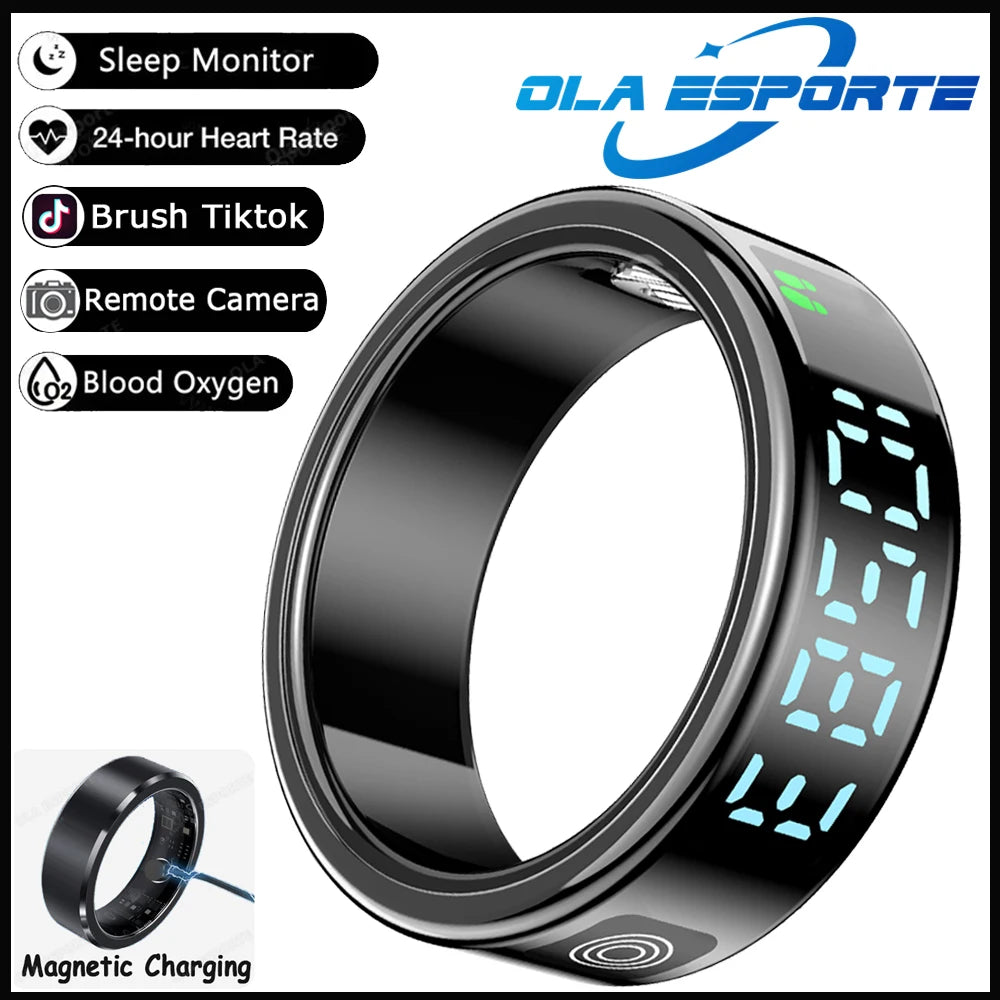 2025 Smart Ring Men Women LED Display Screen Heart Rate Blood Oxygen Monitor 5ATM Waterproof Multi Sports Mode Gifts For Andorid