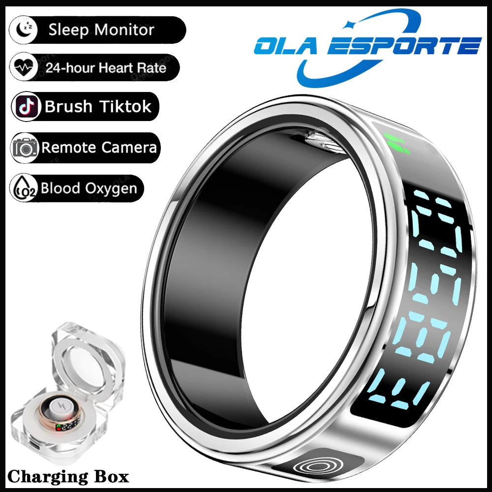 2025 Smart Ring Men Women LED Display Screen Heart Rate Blood Oxygen Monitor 5ATM Waterproof Multi Sports Mode Gifts For Andorid