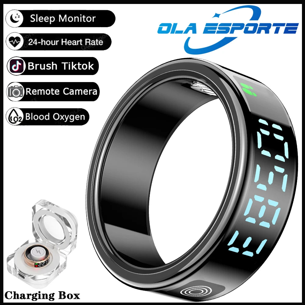 2025 Smart Ring Men Women LED Display Screen Heart Rate Blood Oxygen Monitor 5ATM Waterproof Multi Sports Mode Gifts For Andorid