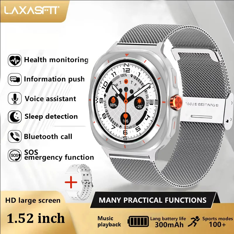 LAXASFIT Smart Watch Man 1.52-inch Touchscreen Bluetooth Calling Heart Rate Monitor Sports Fitness Tracking Woman Smartwatch