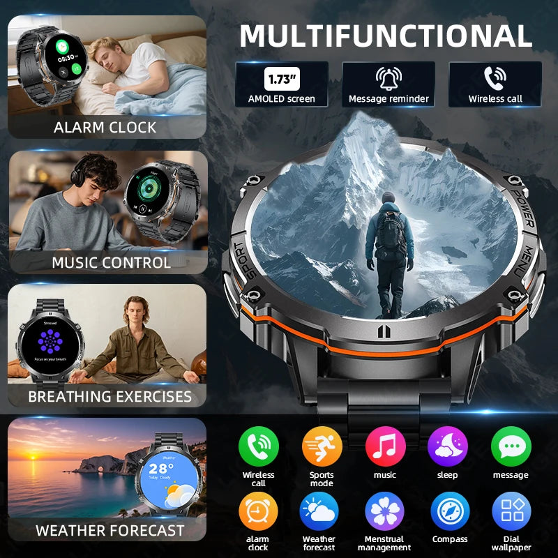 LIGE New GPS Tracker Smartwatch For Men  1.73" AMOLED Screen  900mAh Battery Man Watches Health Monitor BT Call Smart Watch Men