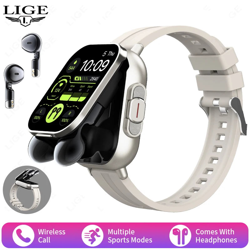 2025 Men Smart Watch 2.01inch HD Large Screen Waterproof Heart Rate Blood Pressure Bluetooth earphone TWS 2 in 1 Make phone call