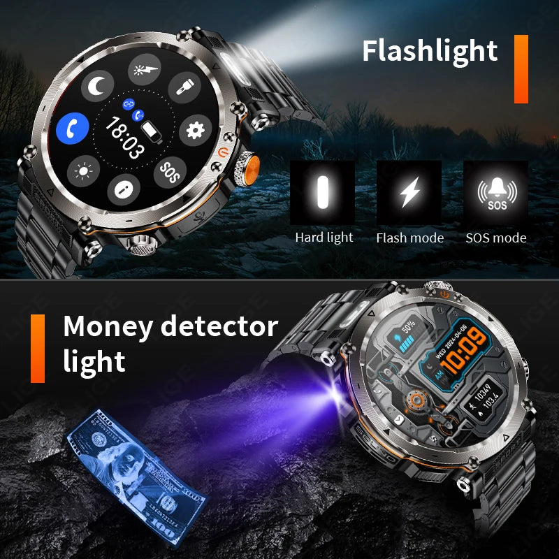 LIGE New Smart Watch Men UV Flashlight Compass 600mAh Large Battery Outdoor Waterproof Sport Watch Bluetooth Call Smartwatch Men