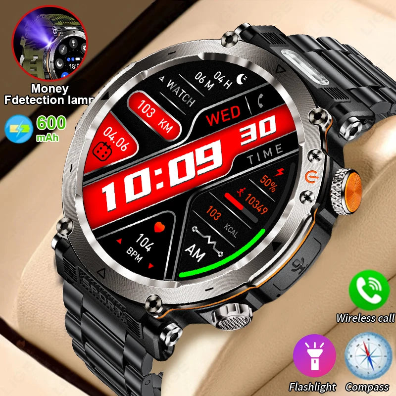 LIGE New Smart Watch Men UV Flashlight Compass 600mAh Large Battery Outdoor Waterproof Sport Watch Bluetooth Call Smartwatch Men