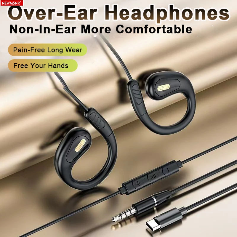 NEW Clip-on Type C&3.5mm Wired Control Headphone 9D Surround Sound Earbuds Sports Headsets ENC Earphones With HD Mic For Samsung