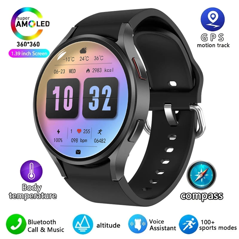 2025 New waterproof Watch 6 GPS Track Smart Watch Men Amoled Always Display Body Temperature Clock BT Talk Smart Watch Woman Man