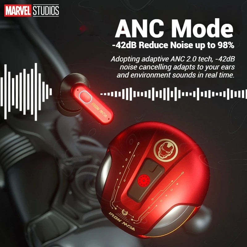 Disney Marvel JM01 ANC Bluetooth 5.4 Earbuds Active Noise Cancelling Headphone 4 Mic ENC HD Calls Wireless Earphones Iron Man