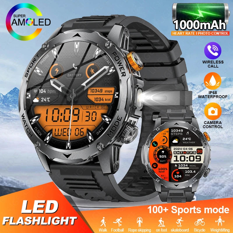 LIGE 1000mAh Smart Watch AMOLED HD 360*360 Resolution Smartwatch Blood Oxygen Health Monitor Men Smartwatches 100+Sports Tracker