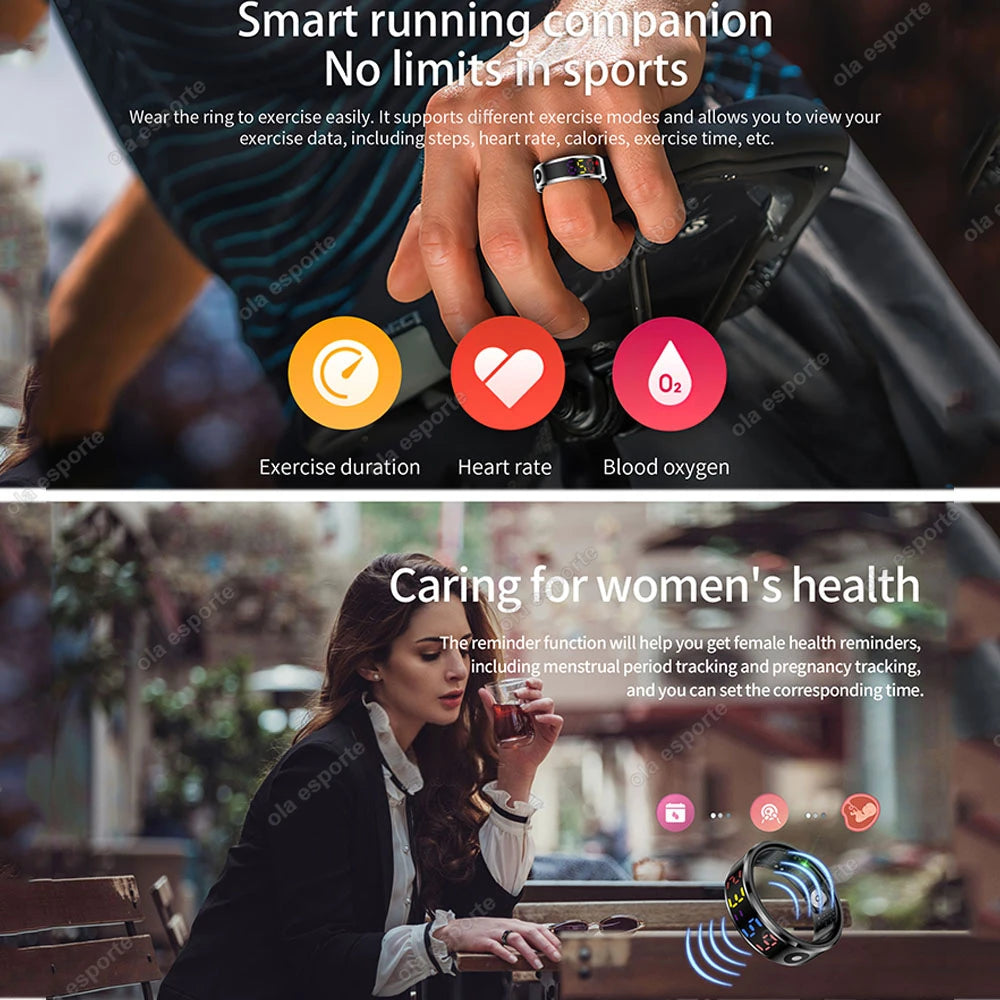 2025 R12 Smart Ring with Color Display Screen and Touch, Charging Box,Health Manager, 5 ATM Waterproof Smartring For Men Women