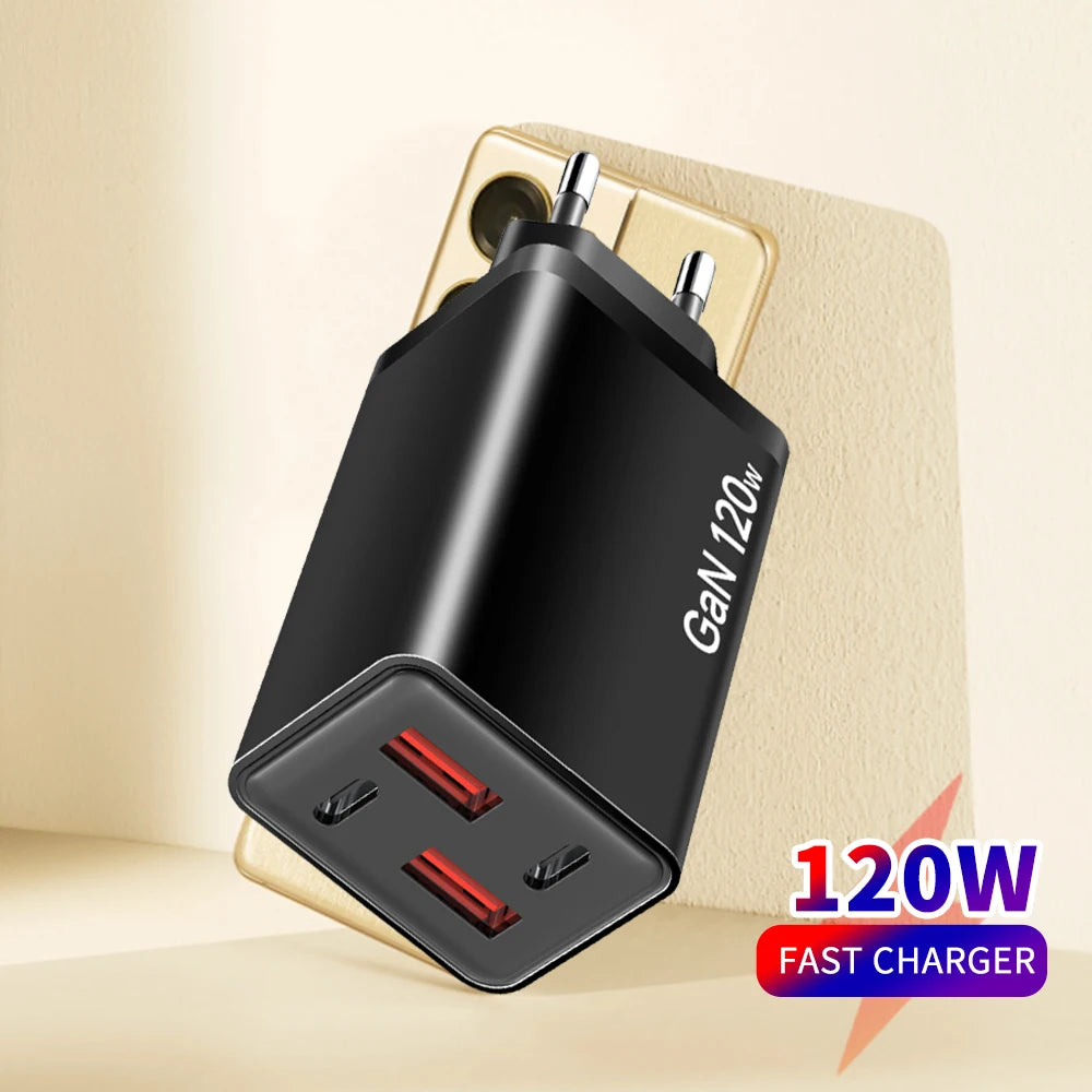 Total 120W 4 Ports GaN USB Charger Type C Fast Charging Wall Adapter 2PD 2USB Quick Charge 3.0 Travel Chargers Charging adapter