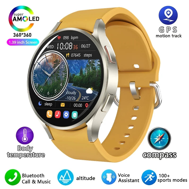 2025 New waterproof Watch 6 GPS Track Smart Watch Men Amoled Always Display Body Temperature Clock BT Talk Smart Watch Woman Man