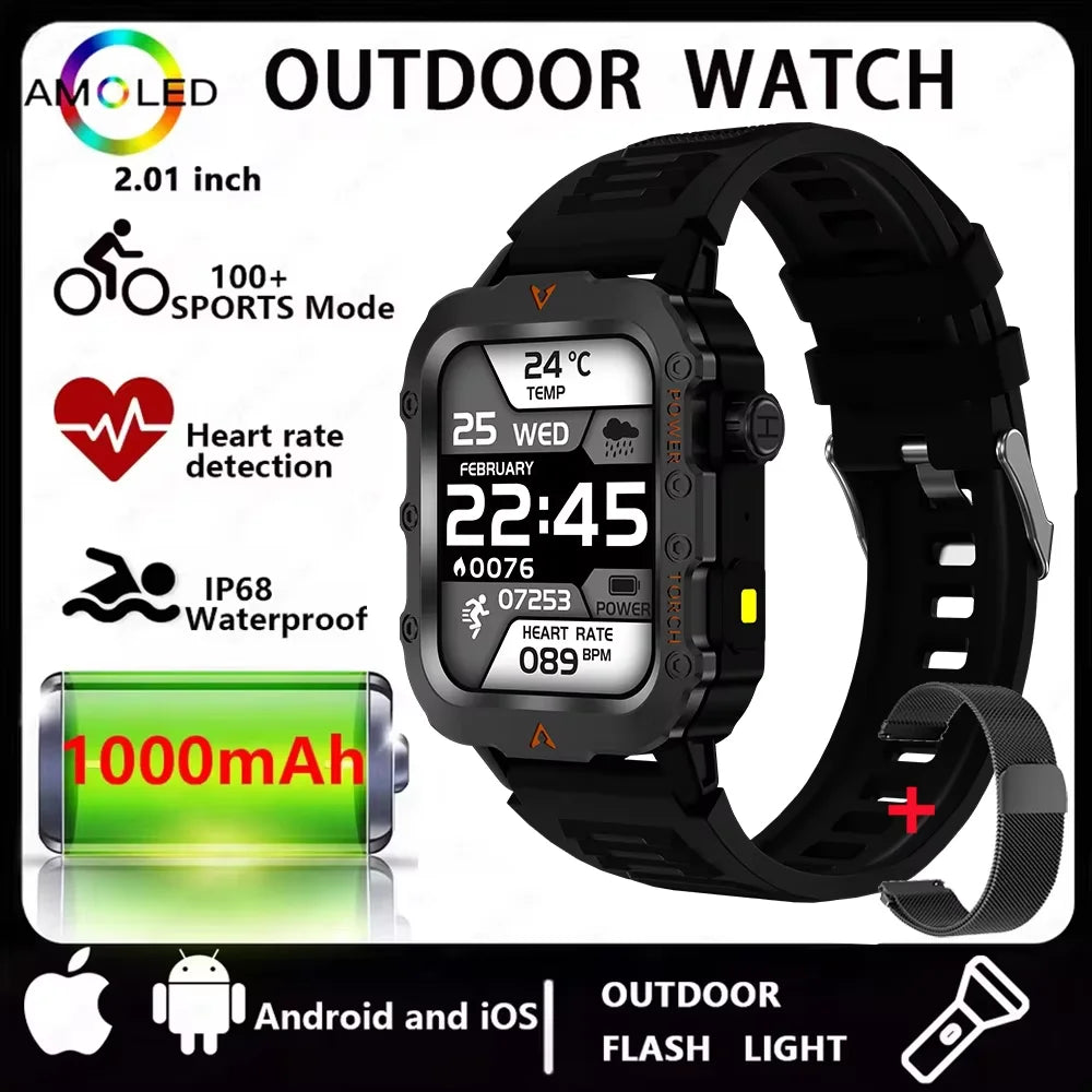 Multi-function Smart Watch Men Heart Rate Health Monitoring Bluetooth Call Smartwatch 100+Sports Modes Flashlight Sports Watches