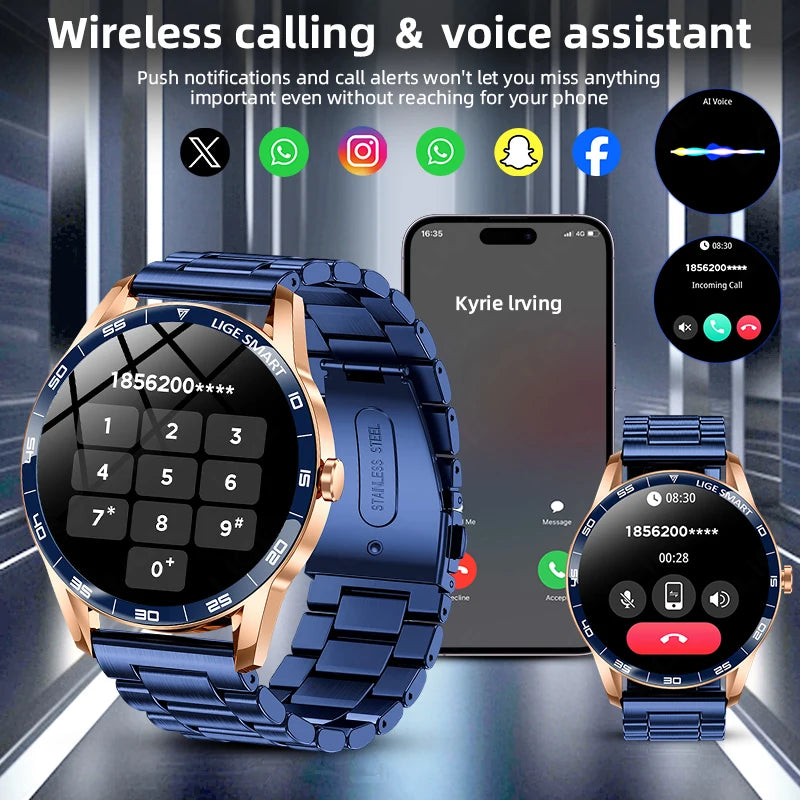 LIGE New 1.38" HD Smart Watch Men Bluetooth Call Men Women Watches Health Monitoring Sports Pedometer IP68 Waterproof Smartwatch