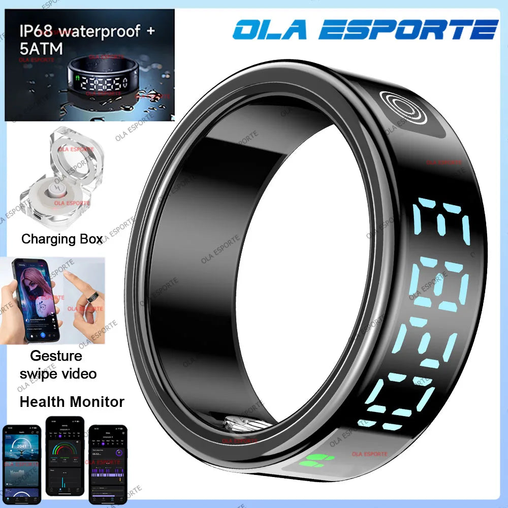 Smart Ring with Display Screen and Touch, Health Manager, Gesture Swipe Video, 5 ATM Waterproof For Men Women Smartring 2025 New