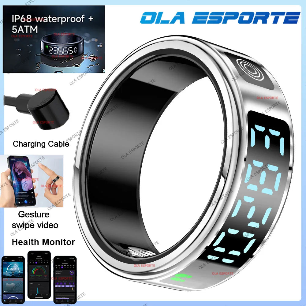 New Smart Ring LED Screen Health Monitor Multi Sports Modes Heart Rate Measurement 5ATM Waterproof Smart Ring With Charging Case