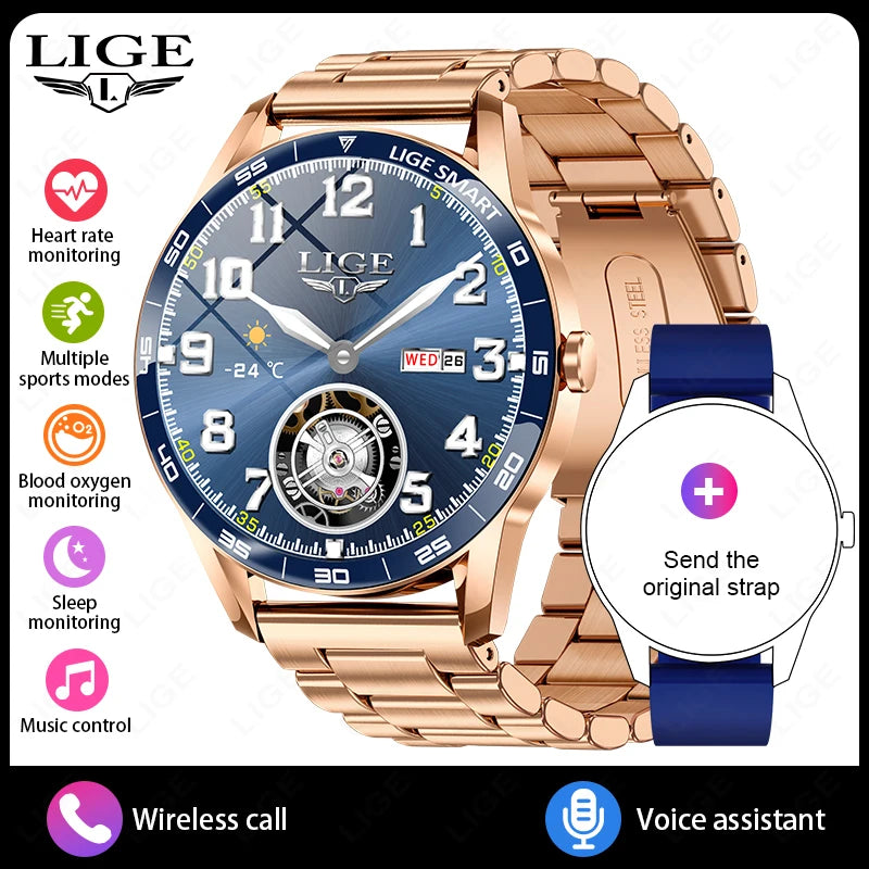 LIGE New 1.38" HD Smart Watch Men Bluetooth Call Men Women Watches Health Monitoring Sports Pedometer IP68 Waterproof Smartwatch