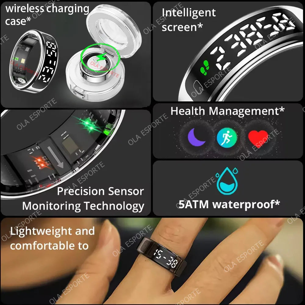 Smart Ring with Display Screen and Touch for Men Women, Health and Sleep Monitor, 5ATM Waterproof, Multi-sport Mode, Smartring