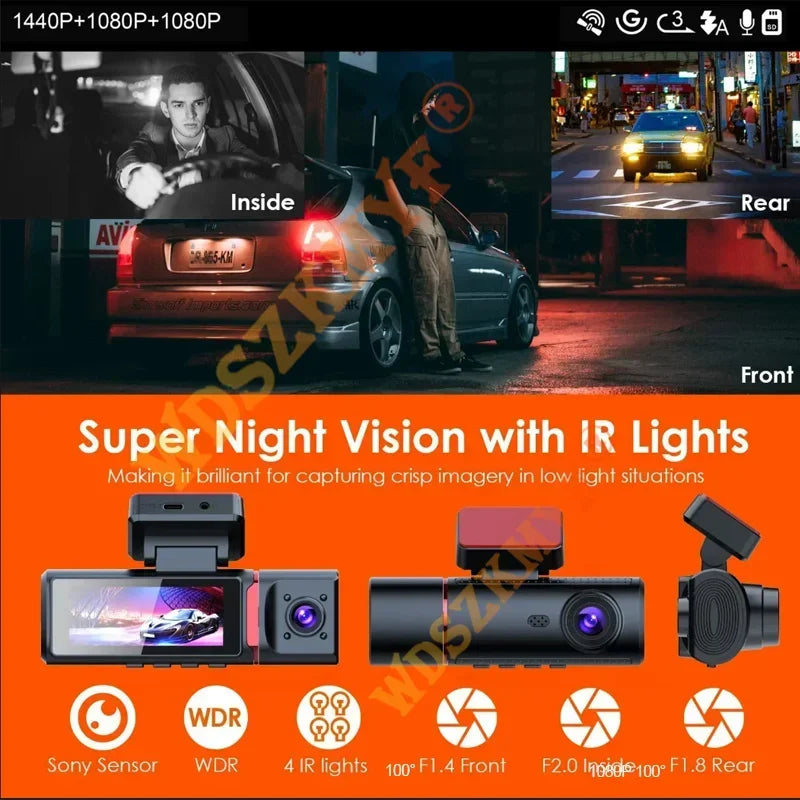 4K WIFI GPS Car Dash Cam Video Recorder 1080P 3 Lens Car DVR 24H Parking Monitor Rear View Cameras Black Box Car accessories