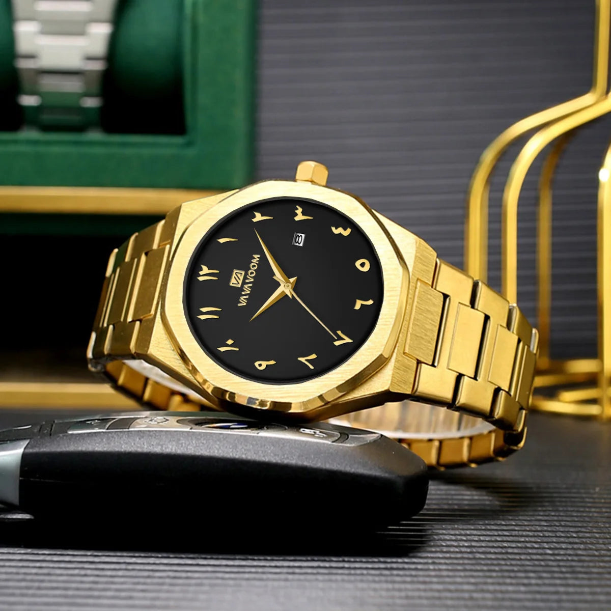 2025 New Men Watch VA VA VOOM Sport Stainless Steel Fashion Quartz Movement 42mm Black Business Waterproof Calendar Wrist Watch