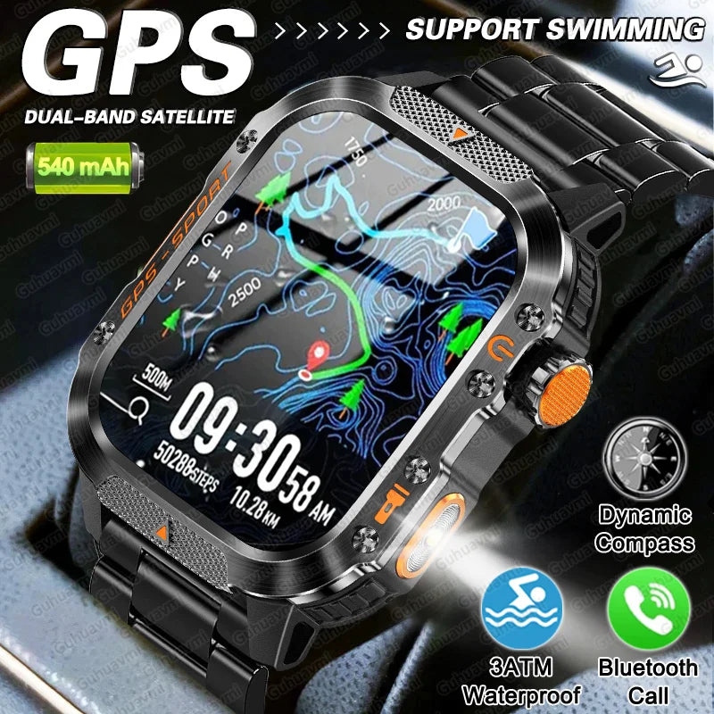 2025 New GPS Military Outdoor Sports Smart Watch Men 2.01-inch AMOLED 3ATM IP69K Waterproof Compass Call Swim Fitness Smartwatch