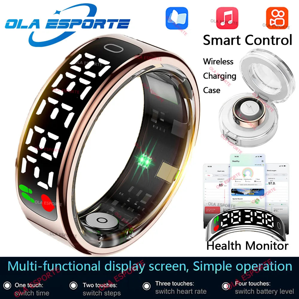 Smart Ring with Display Screen and Touch for Men Women, Health and Sleep Monitor, 5ATM Waterproof, Multi-sport Mode, Smartring