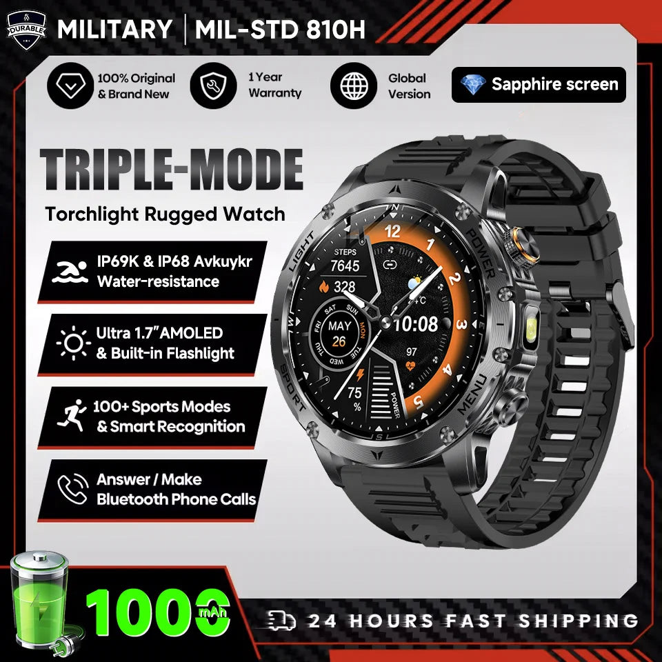 2025 Men 1.7-inch AMOLED Screen Smart Watch 1000mAh Battery Heart Rate Bluetooth Call NFC GPS Tracker Sports Fitness Watches New