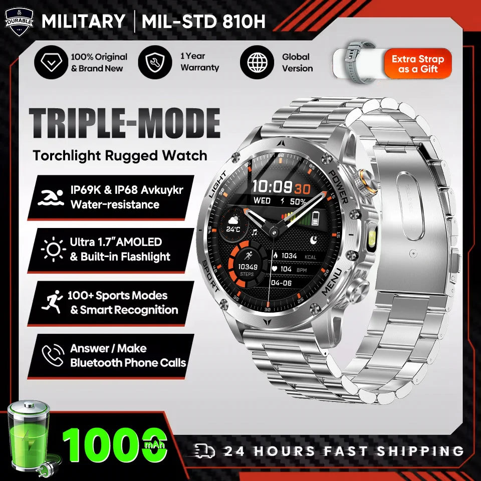 2025 Men 1.7-inch AMOLED Screen Smart Watch 1000mAh Battery Heart Rate Bluetooth Call NFC GPS Tracker Sports Fitness Watches New