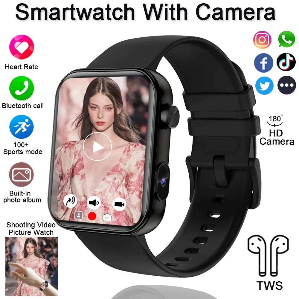 For Xiaomi Smart Watch with Camera Men Recording Camera TWS Headset Local Music Bluetooth Calling Music Fashion Women Smartwatch