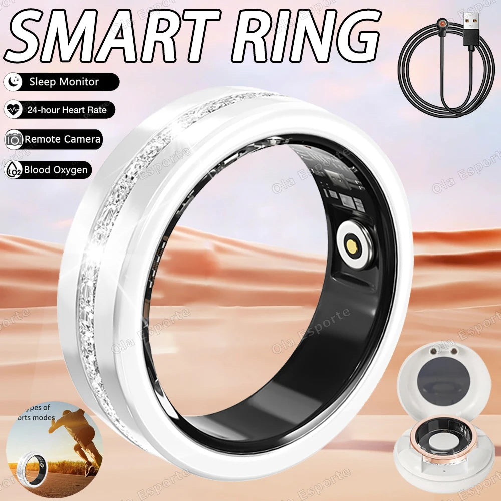New For Android IOS Smart Ring IP68 Waterproof Heart Rate Health Monitoring Sports Pedometer Fitness Rings Diamond Fashion Women