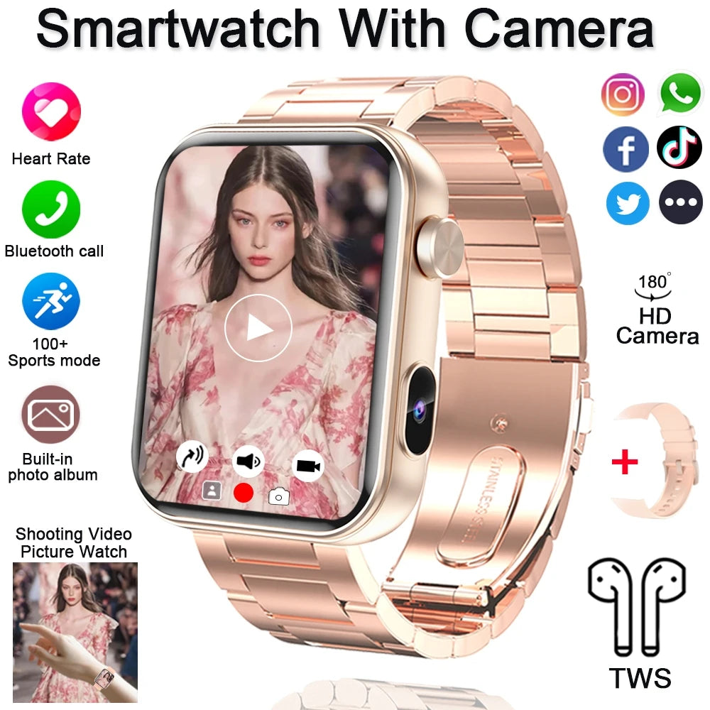 For Xiaomi Smart Watch with Camera Men Recording Camera TWS Headset Local Music Bluetooth Calling Music Fashion Women Smartwatch