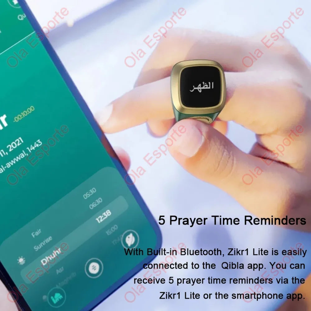 Qibla Smart Tasbih Tally Digital Counter for Muslims Tasbeeh Zikr Ring 5 Prayer Time Vibration Reminder Subhah Masbahah Misbaha