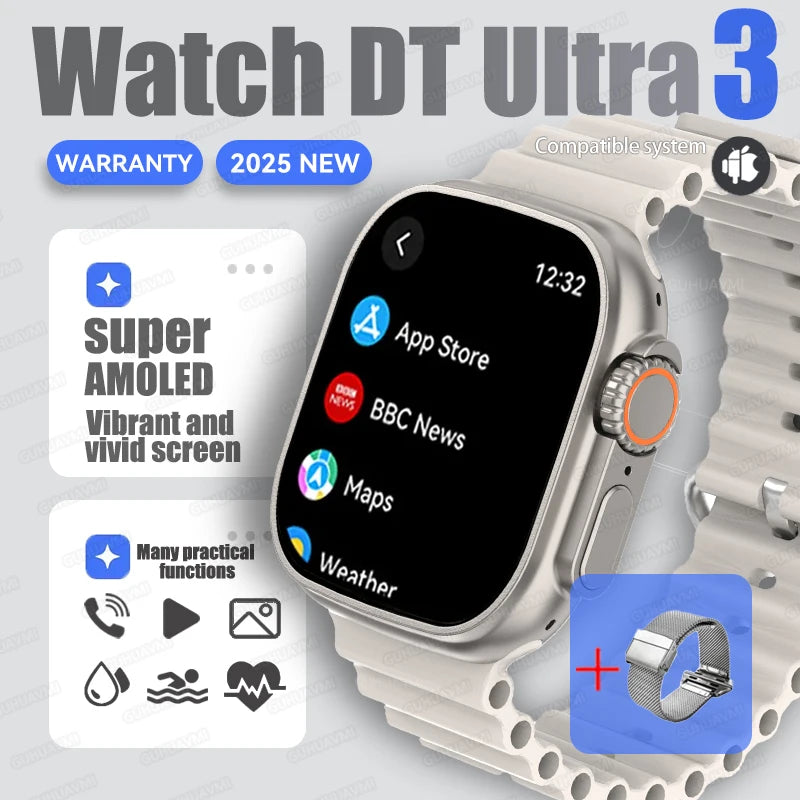 2025 New Original Watch DT Ultra 3 Pro Smart Watch Men Google Map NFC GPS Tracker HD BT Call IP68 Waterproof Smart Watches Women