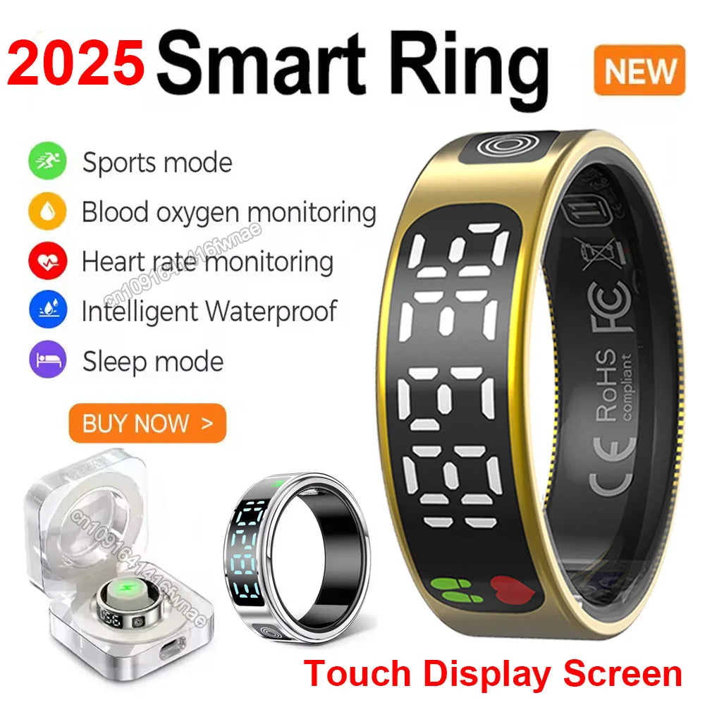 New Smart Ring LED Screen Health Monitor Multi Sports Modes Heart Rate Measurement 5ATM Waterproof Smart Ring With Charging Case