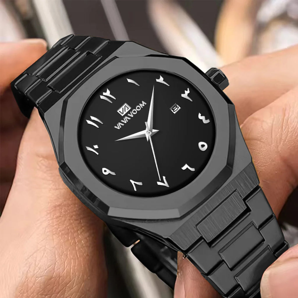 2025 New Men Watch VA VA VOOM Sport Stainless Steel Fashion Quartz Movement 42mm Black Business Waterproof Calendar Wrist Watch