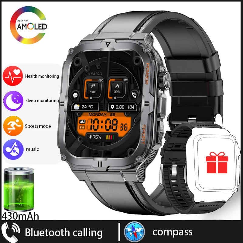 Military Grade Outdoor Smart Watch Men Wome's Health 1.96"HD Screen 430mAh Battery LED Flashlight Waterproof Sports Smartwatches