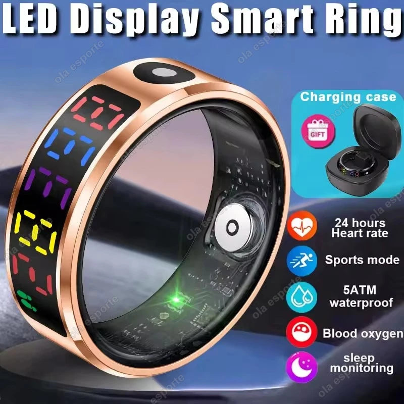 2025 R12 Smart Ring with Color Display Screen and Touch, Charging Box,Health Manager, 5 ATM Waterproof Smartring For Men Women