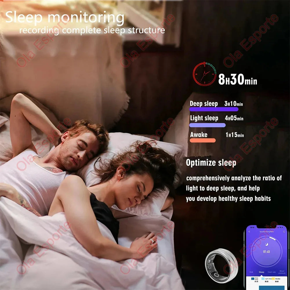 2025 Smart Ring Men Women IP68 Waterproof Heart Rate Blood Oxygen Sleep Health Monitor Sport Fitness Health Ring for Android IOS