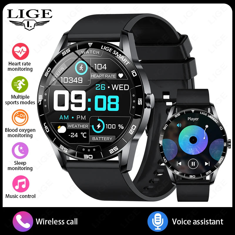 LIGE New 1.38" HD Smart Watch Men Bluetooth Call Men Women Watches Health Monitoring Sports Pedometer IP68 Waterproof Smartwatch