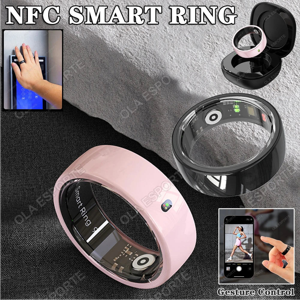 2025 NFC Ceramic LED Smart Ring Built-in NFC Ring 5ATM Waterproof Gesture Control Health Monitoring Multi-Sports Modes Smartring