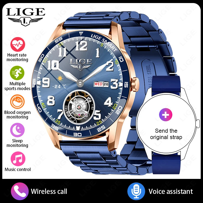 LIGE New 1.38" HD Smart Watch Men Bluetooth Call Men Women Watches Health Monitoring Sports Pedometer IP68 Waterproof Smartwatch