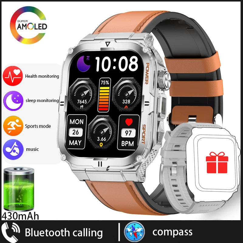 Military Grade Outdoor Smart Watch Men Wome's Health 1.96"HD Screen 430mAh Battery LED Flashlight Waterproof Sports Smartwatches