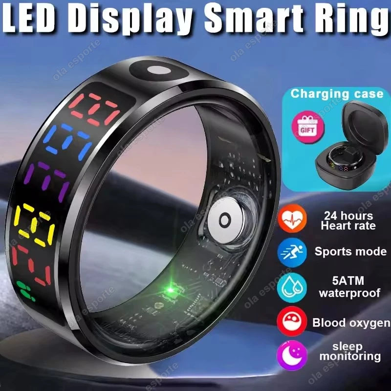 2025 R12 Smart Ring with Color Display Screen and Touch, Charging Box,Health Manager, 5 ATM Waterproof Smartring For Men Women
