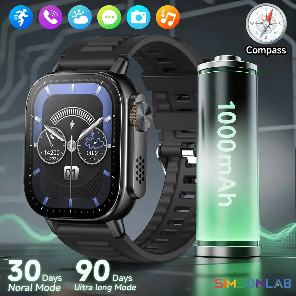 Metal Body Smart Watch Bluetooth Call Answer Outdoor Sports Watch Men Compass Voice Assistant 30 Days Use Time Smartwatch 2025