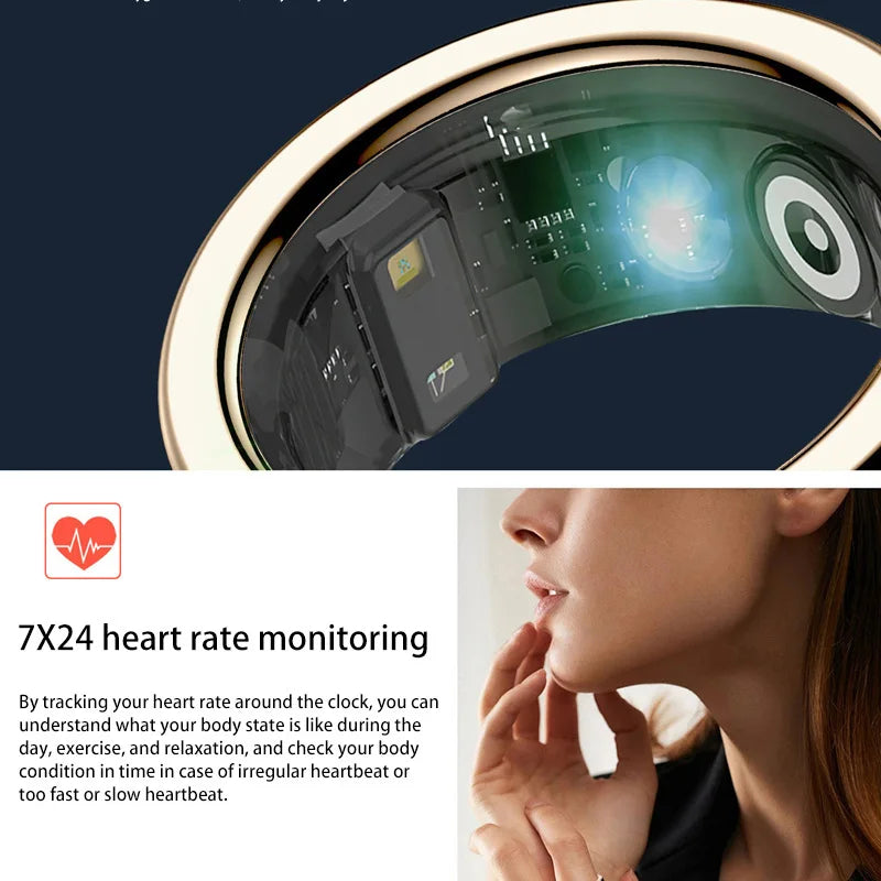 Smart Ring Waterproof Body Monitoring Exercise Heart Rate Blood Pressure Blood Oxygen Detection Magnetic Charging Titanium Alloy