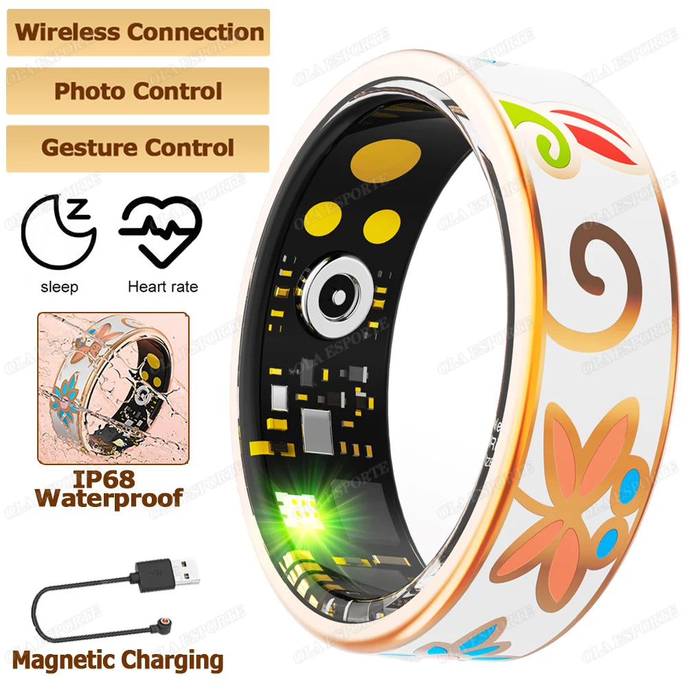 New Color Enamel Craftsmanship Smart Ring Women Sleep Monitoring Blood Oxygen Monitoring Blood Pressure Multi-sport Modes Ring