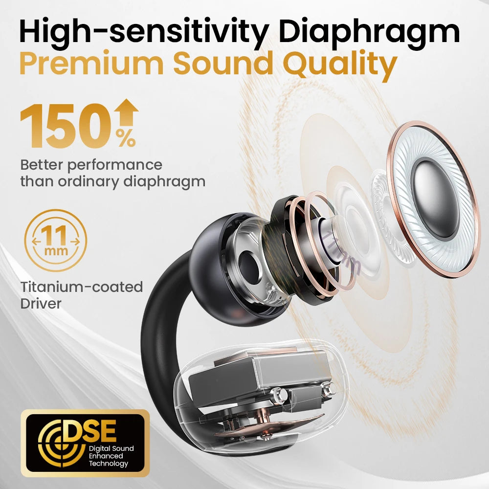 HAYLOU AirFree Ear Clip Earphones Bluetooth 5.4 Wireless Earbuds AI Noise Reduction TWS Sports Headphones with Smart LED Display